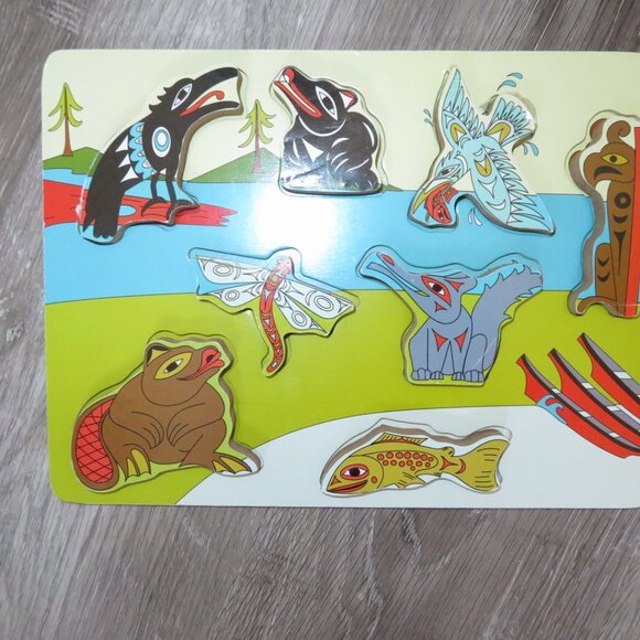 Chunky Wooden Peg Puzzle Journeys in Nature Coast Salish 8 Pc No Box (K745) - Picture 2 of 8